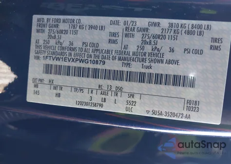 2023 Ford F-150 Lightning Lariat z USA, uszkodzony, nr VIN 1FTVW1EVXPWG10879